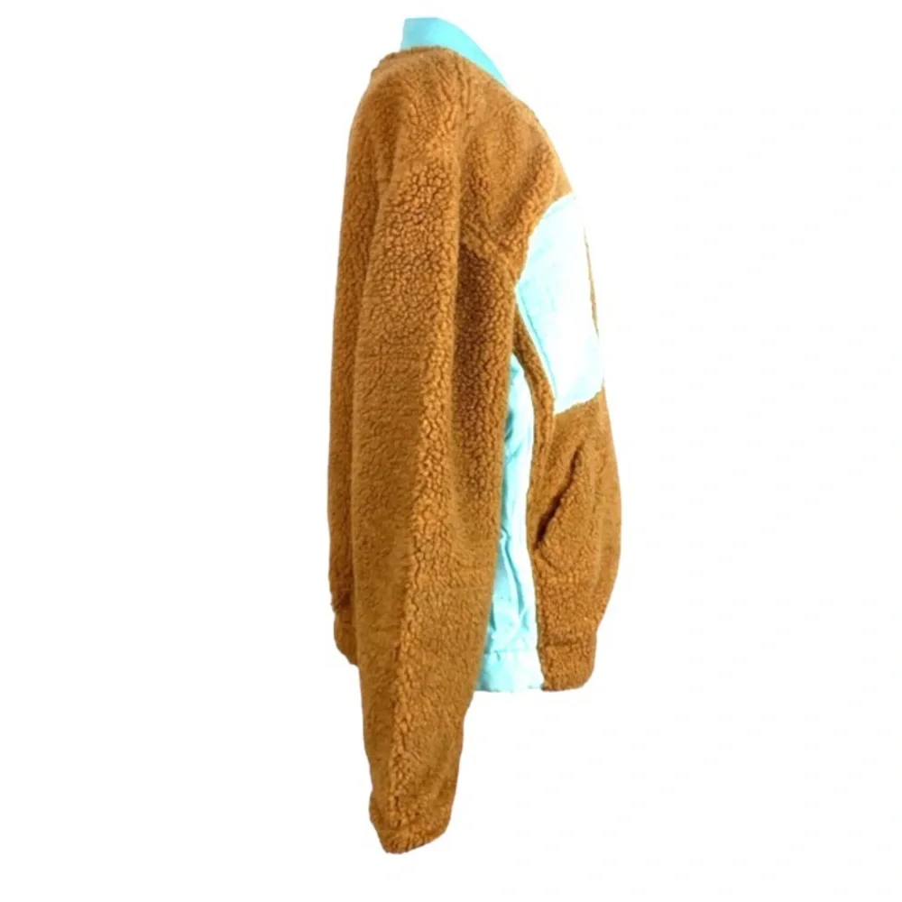 $168 Free People Teddy Bear Jacket Medium 8 10 Amber + Blue Blade Collar Pockets - Picture 10 of 16
